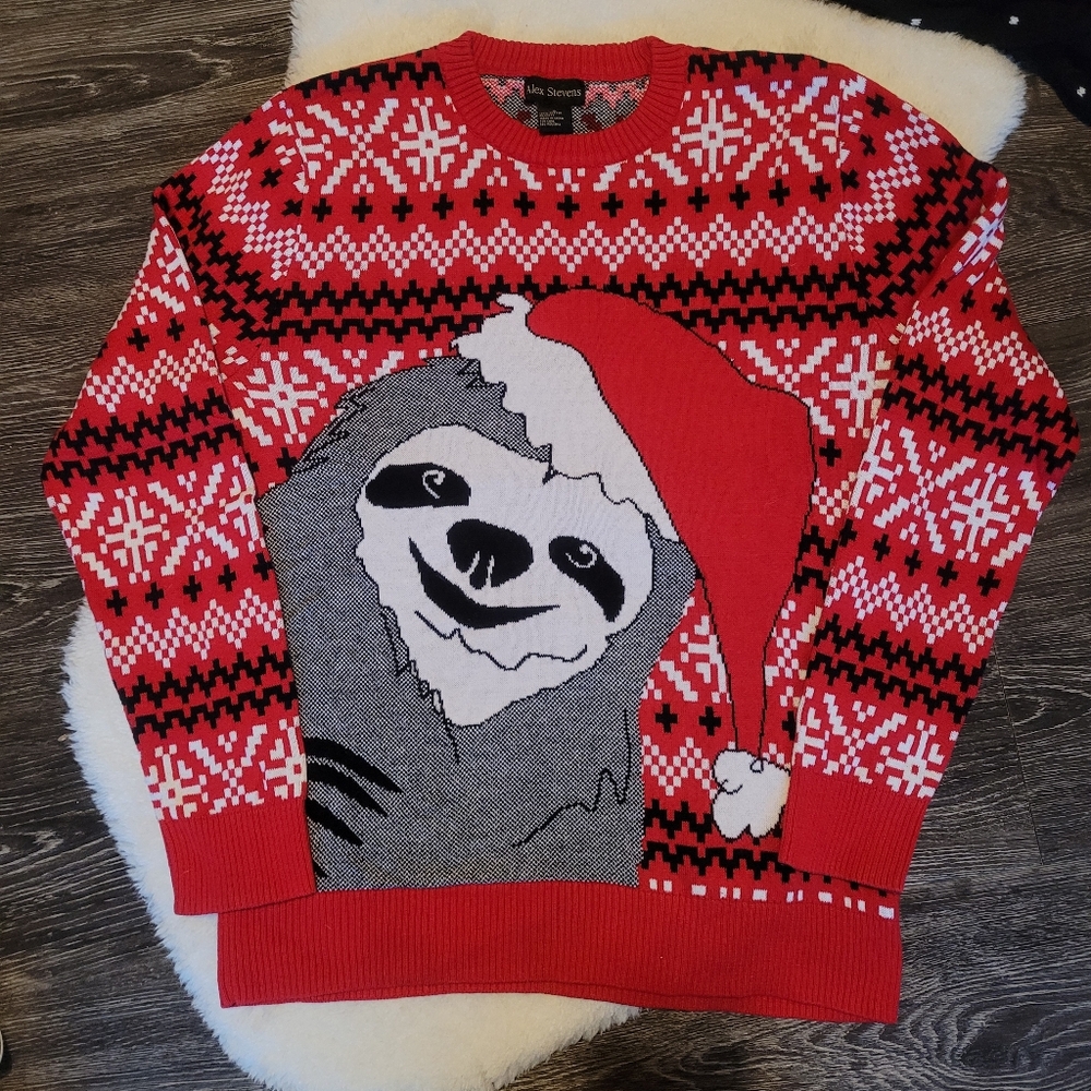 Alex Stevens Jolly Sloth Cotton Christmas Sweater Sz S (Oversized Or Mens)